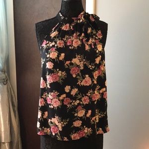 Floral tie neck halter tank